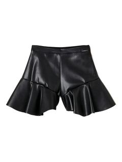 ruffled-hem faux-leather shorts
