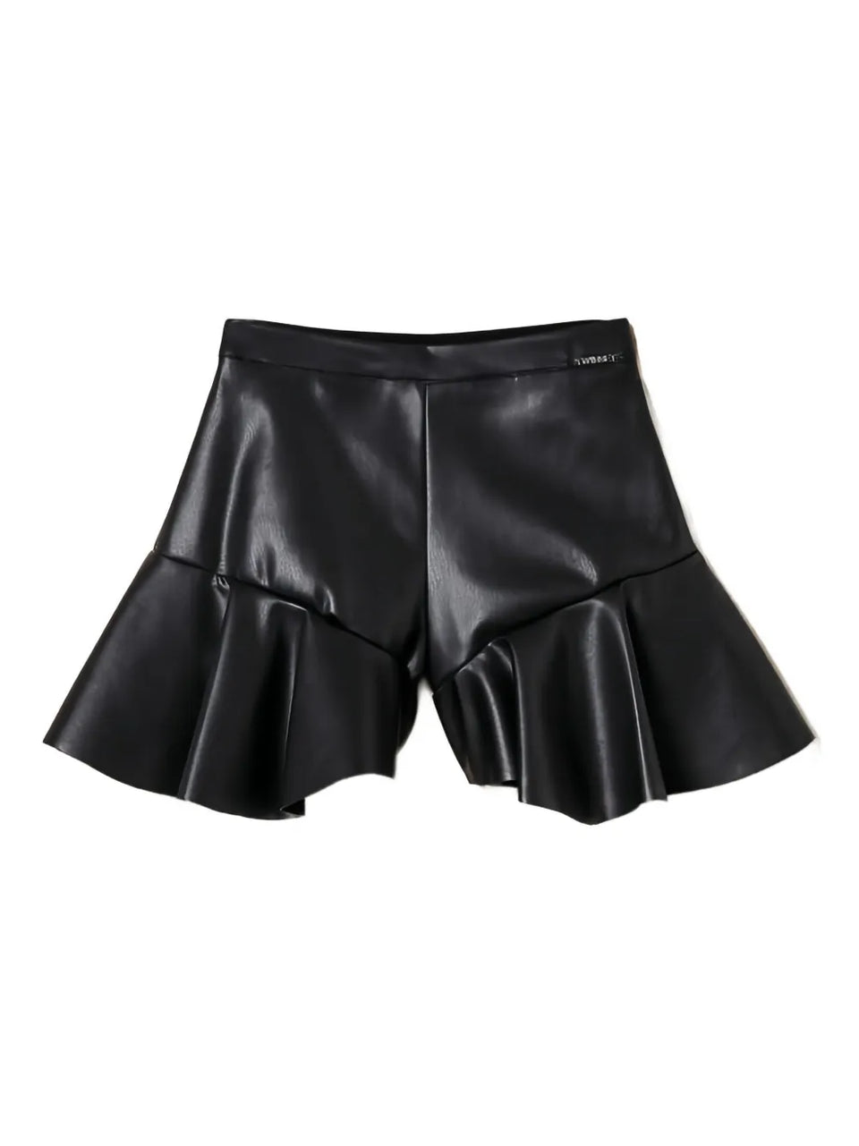 ruffled-hem faux-leather shorts