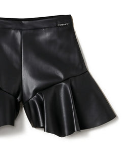 ruffled-hem faux-leather shorts
