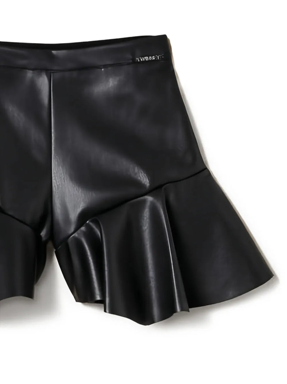 ruffled-hem faux-leather shorts