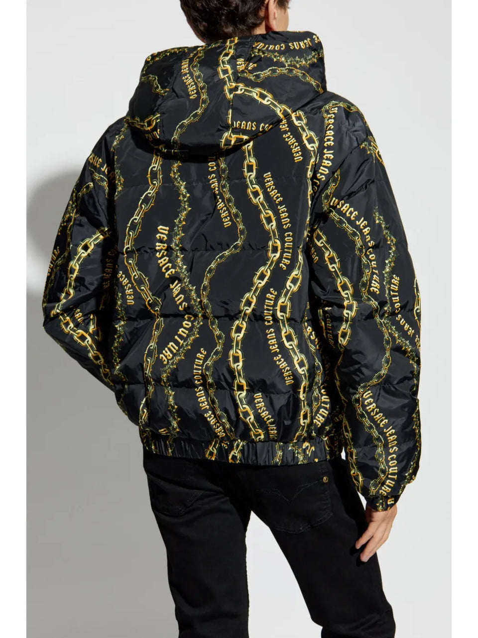reversible chain-print hooded jacket