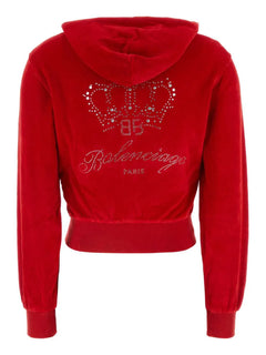 rhinestone-logo zipped Hoodie