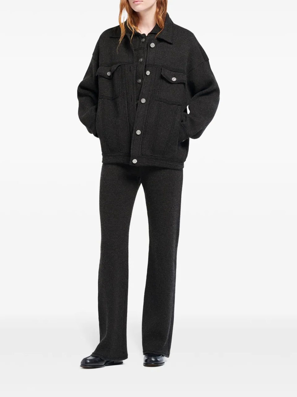 contrast-stitching denim-effect jacket