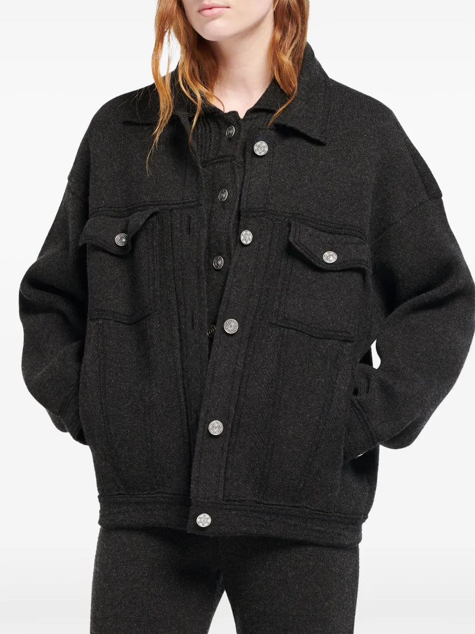 contrast-stitching denim-effect jacket