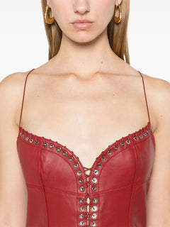 Cleavage leather mini dress