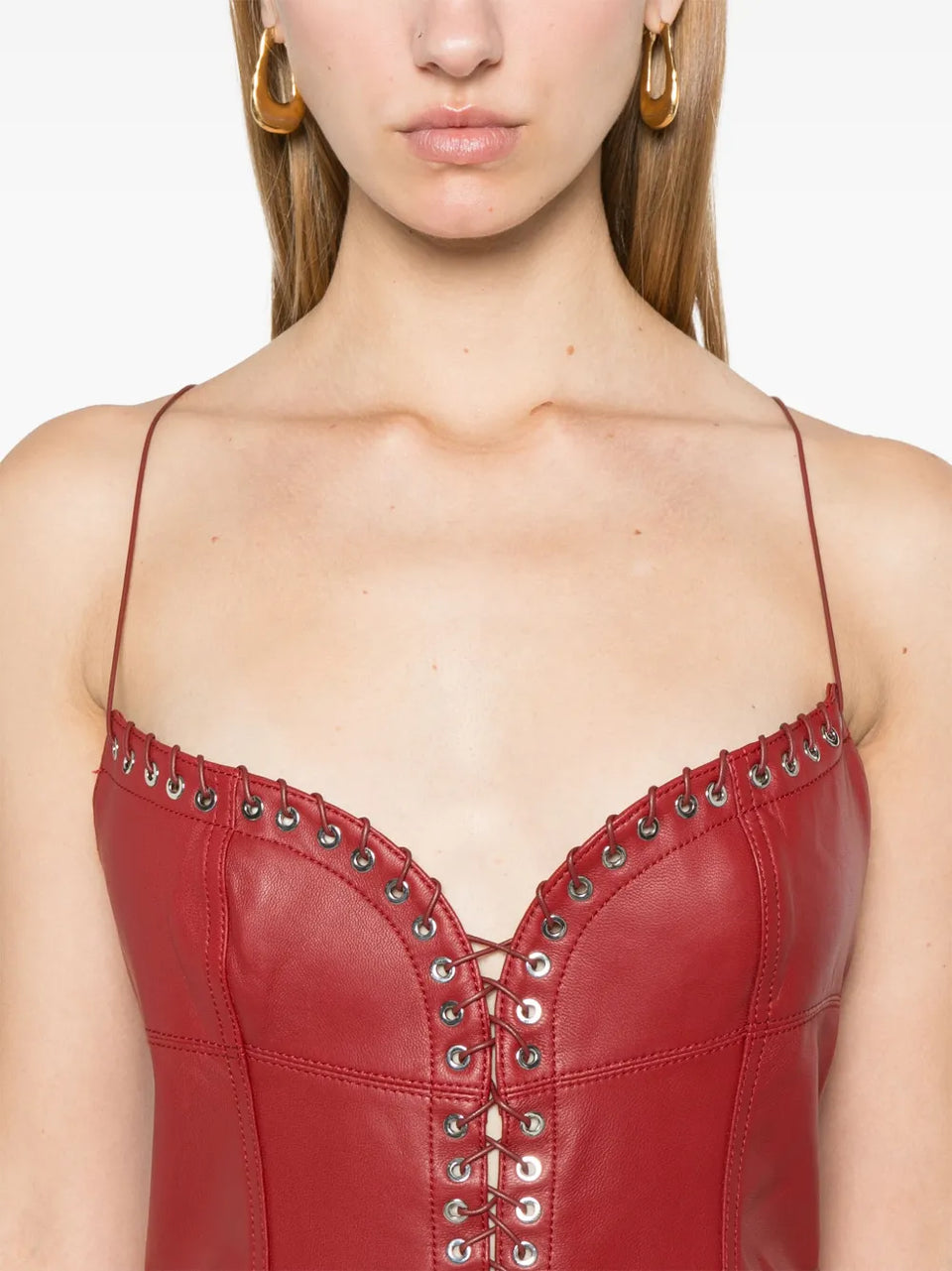 Cleavage leather mini dress