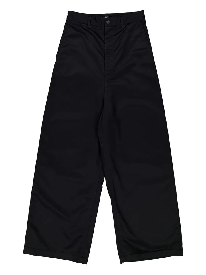 low-crotch wide-leg trousers