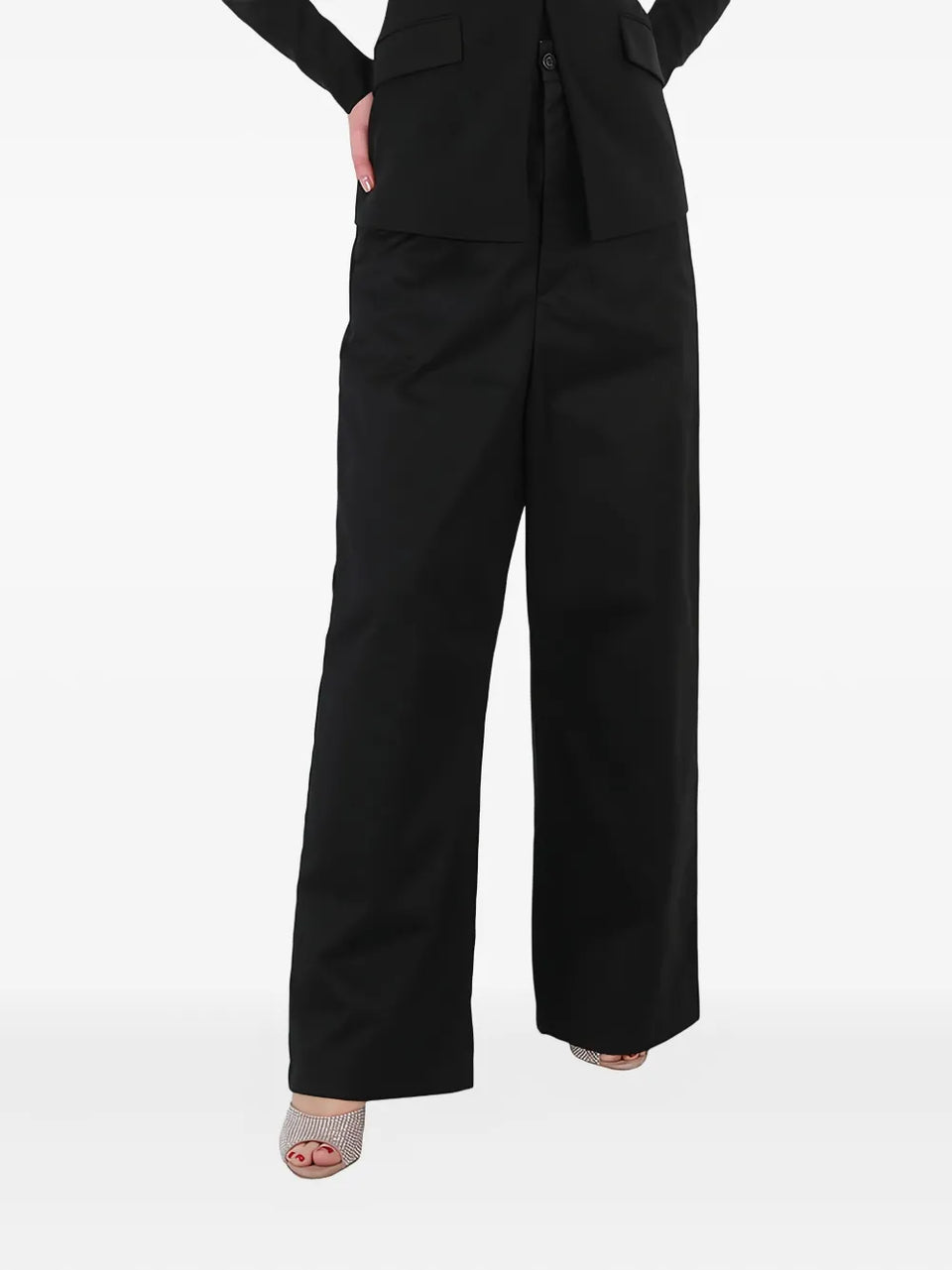 low-crotch wide-leg trousers