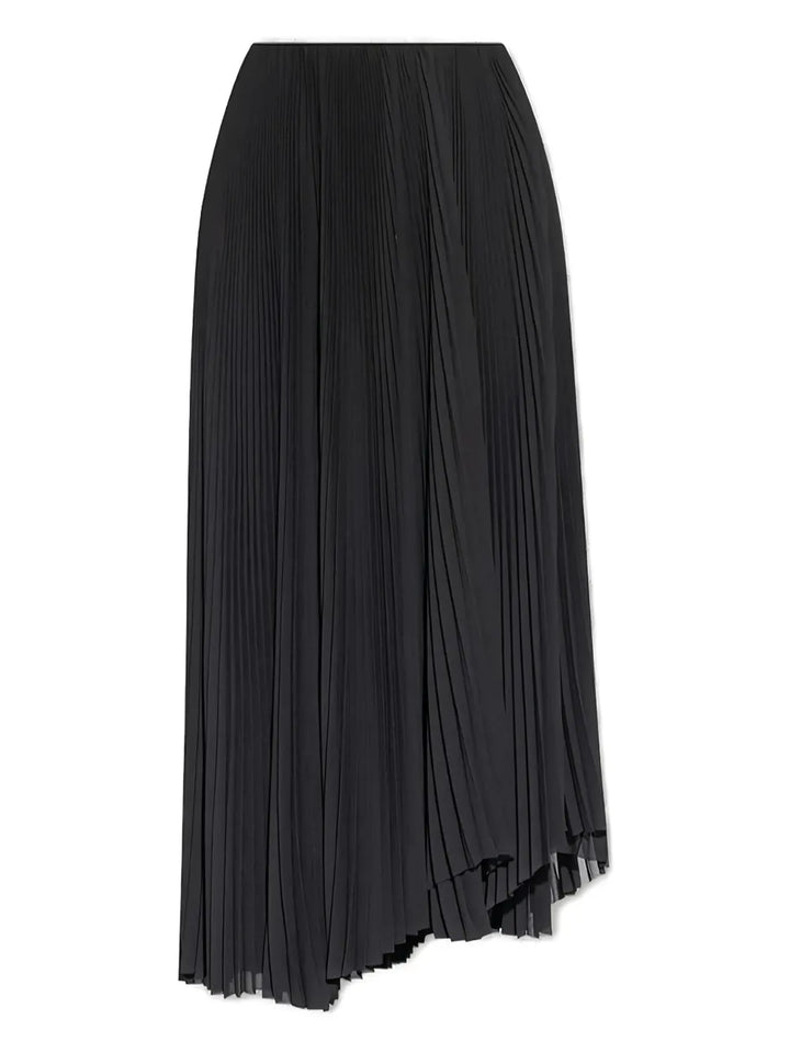 pleated asymmetric-hem midi skirt