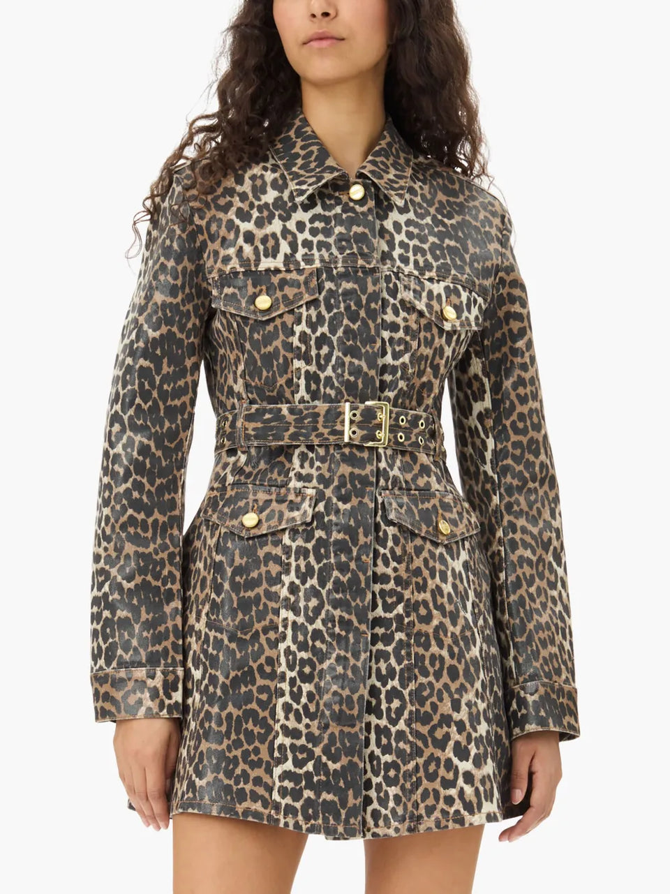 leopard-print denim dress
