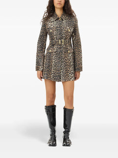 leopard-print denim dress