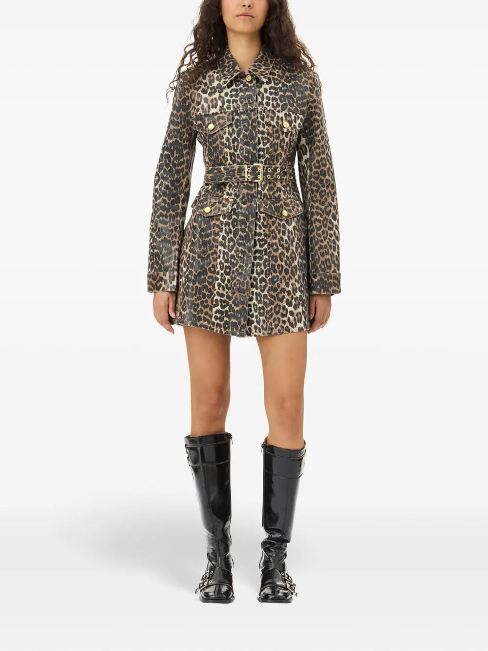 leopard-print denim dress