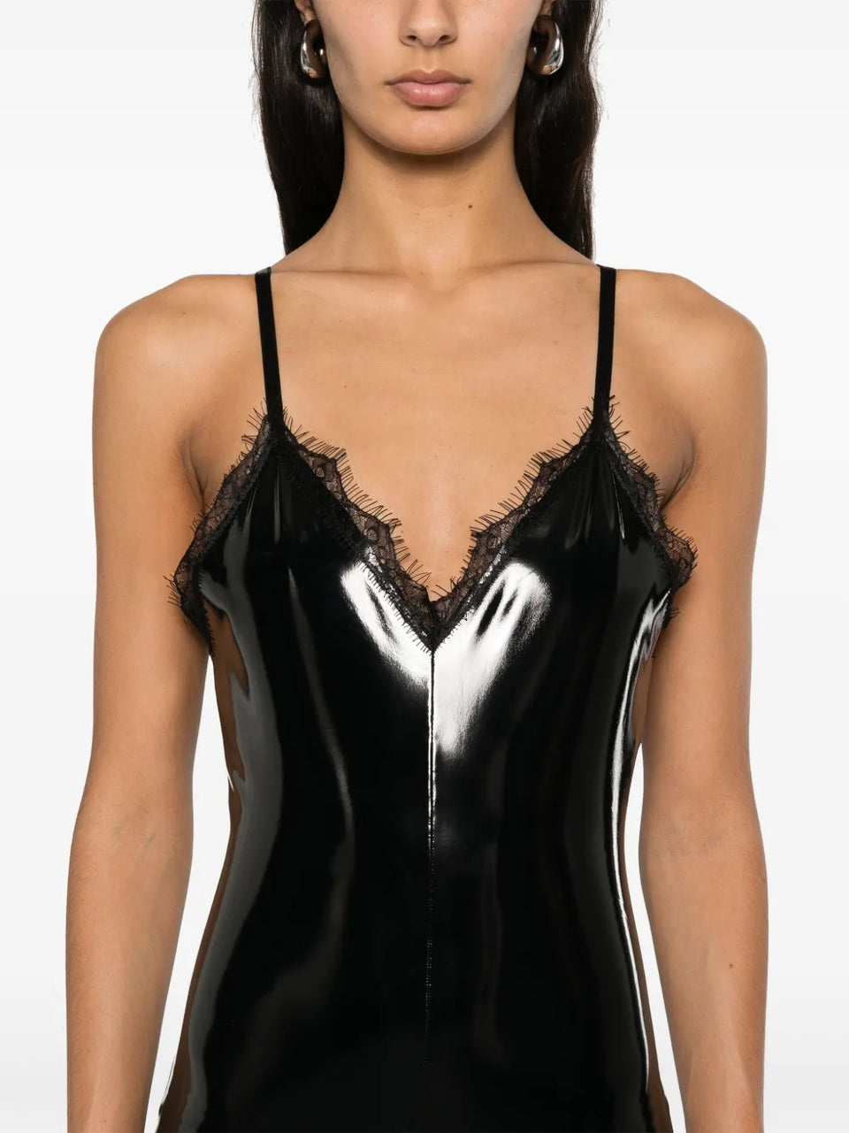 x Lia Aram patent jumpsuit