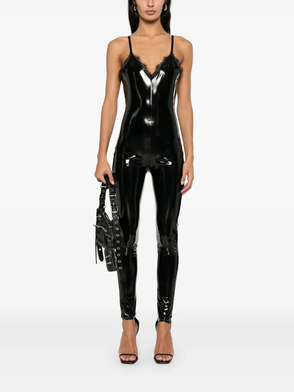 x Lia Aram patent jumpsuit