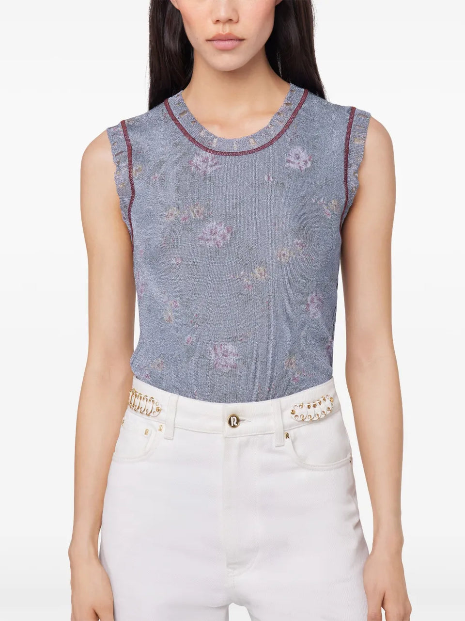 floral-print tank top