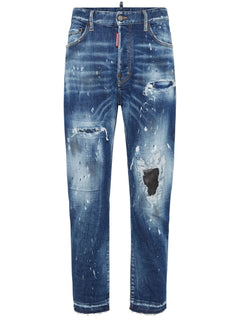 distressed stretch-cotton jeans