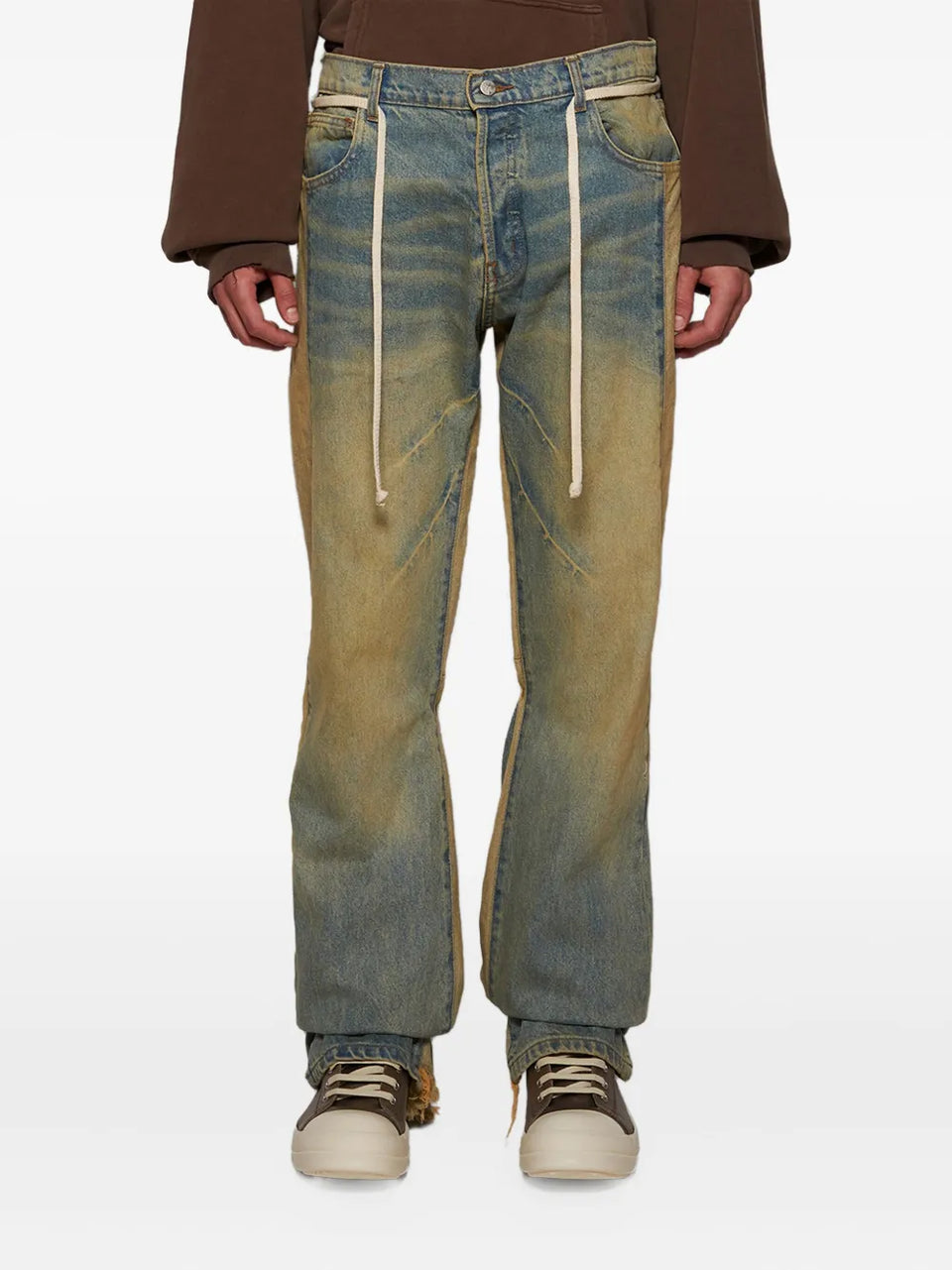 distressed drawstring jeans