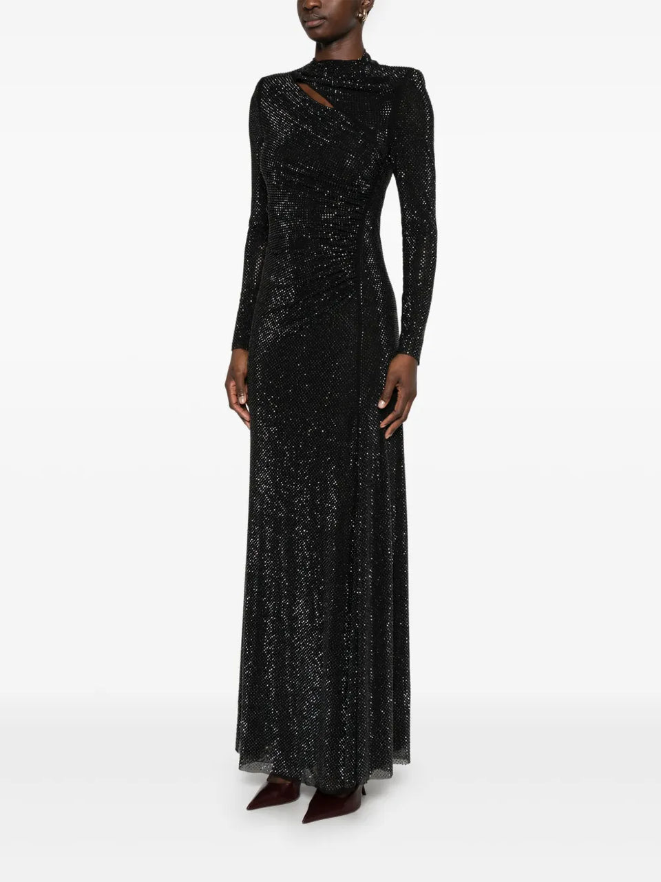 rhinestone mesh maxi dress