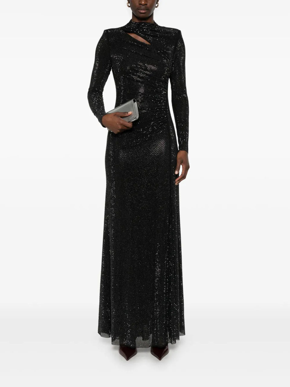 rhinestone mesh maxi dress