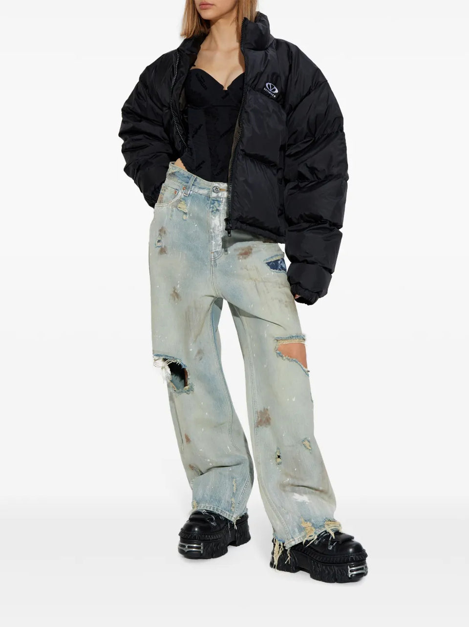 logo-embroidered puffer jacket