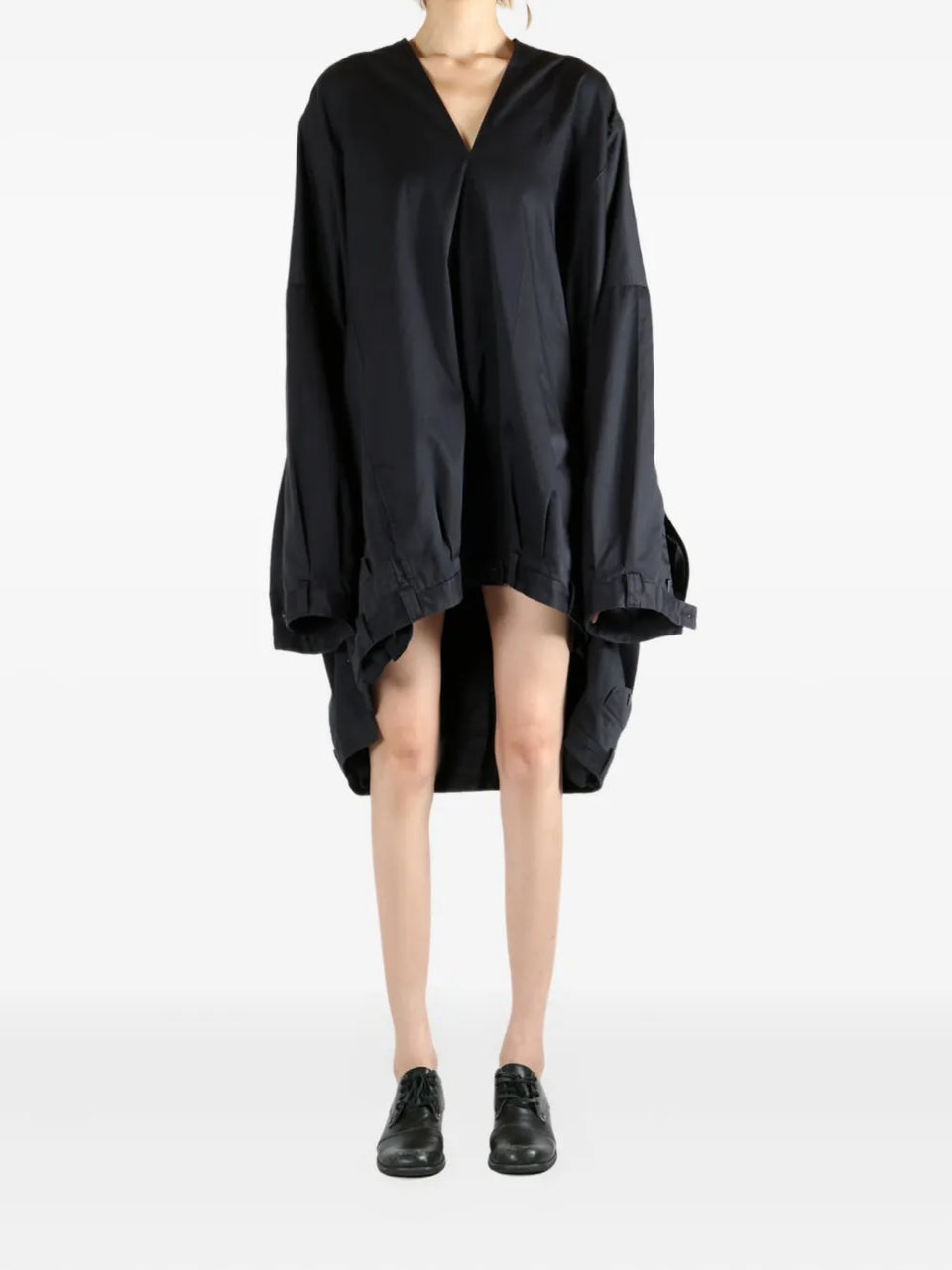 v-neck gathered mini dress