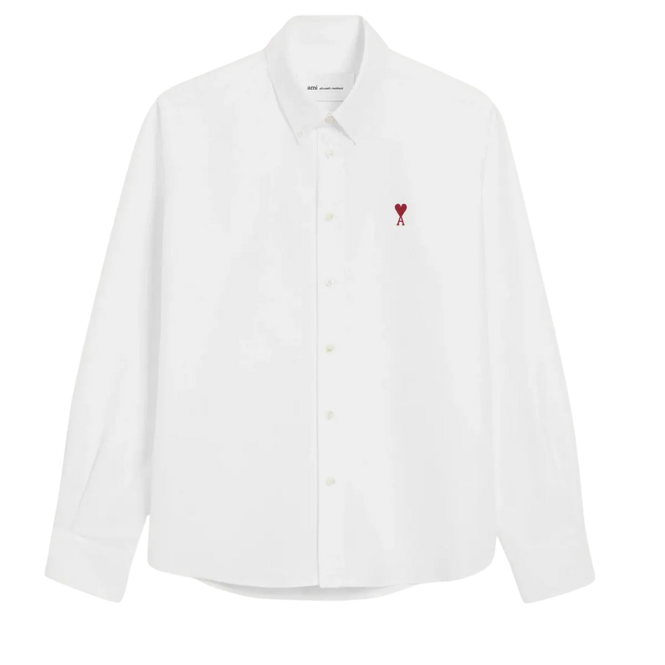 AMI Paris White Cotton Button-Down Ami de Coeur Shirt NATURAL WHITE