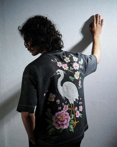 Bloomed Tee - Black Pigment Washed Oversized T-shirt