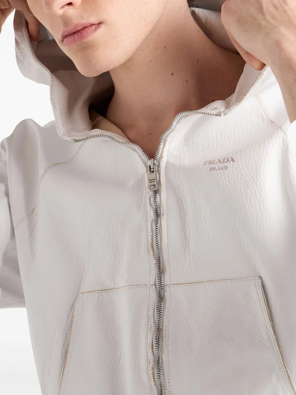 leather zip-up Hoodie