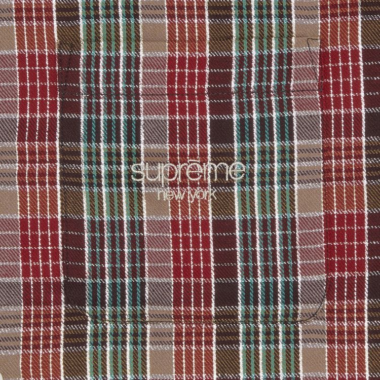 Supreme Metallic Plaid Shorts-Sleeve Shirt Red