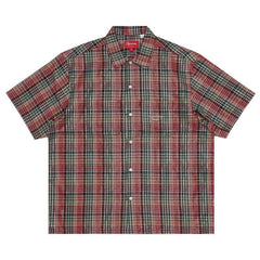 Supreme Metallic Plaid Shorts-Sleeve Shirt Red