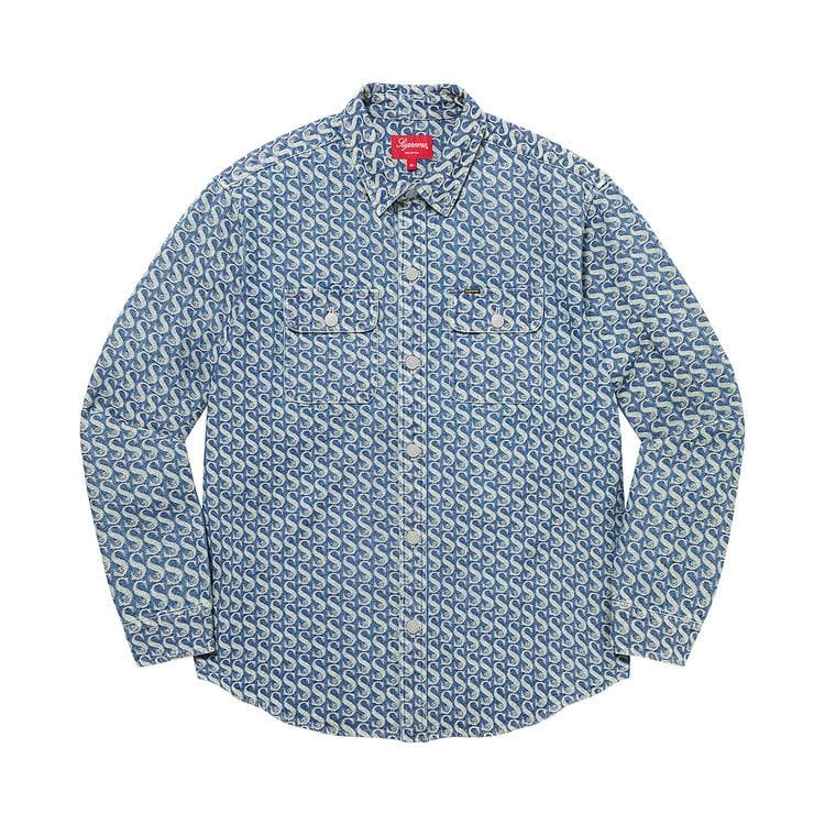 Supreme Monogram Denim Shirt Blue