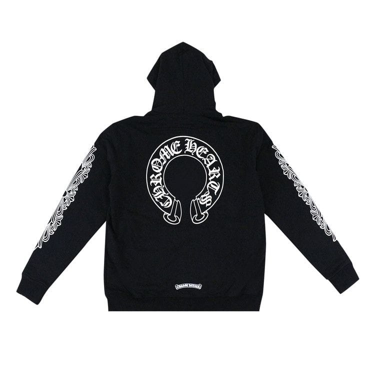 Chrome Hearts Horseshoe Floral Cross-Sleeve Zip Up Hoodie Black/White