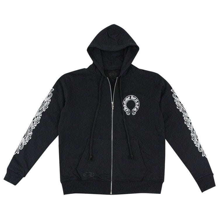 Chrome Hearts Horseshoe Floral Cross-Sleeve Zip Up Hoodie Black/White