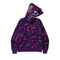 BAPE Color Camo Shark Wide Full Zip Double Hoodie Purple
