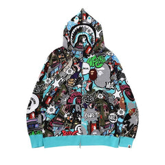 BAPE Comic Art Shark Zip Hoodie Multicolor