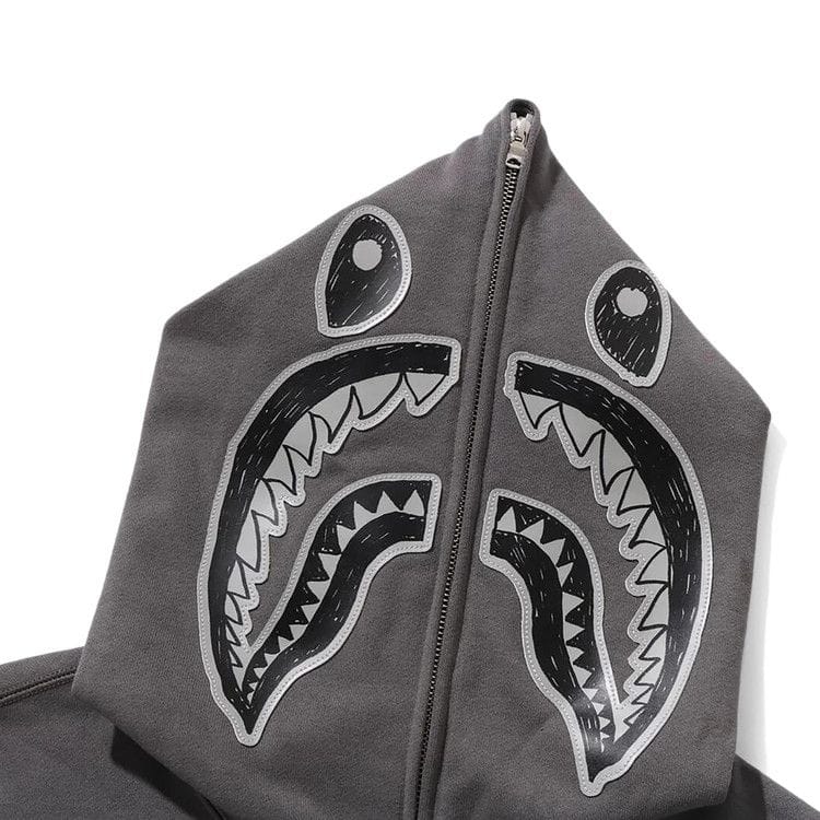 BAPE Hand Drawn Face Relaxed Fit Shark Full Zip Hoodie Grey