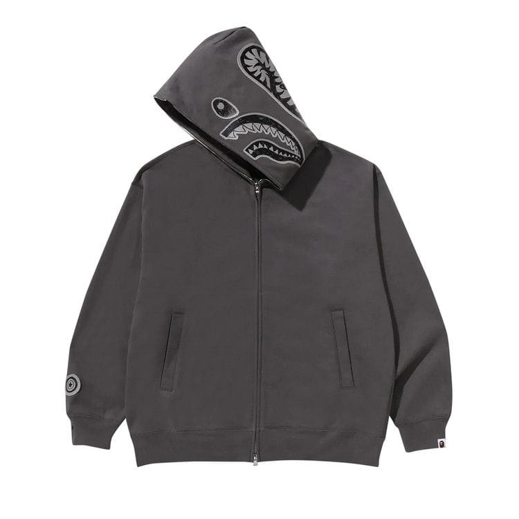 BAPE Hand Drawn Face Relaxed Fit Shark Full Zip Hoodie Grey