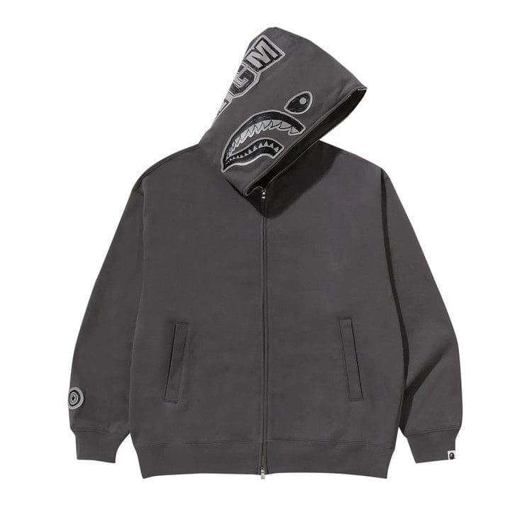 BAPE Hand Drawn Face Relaxed Fit Shark Full Zip Hoodie Grey