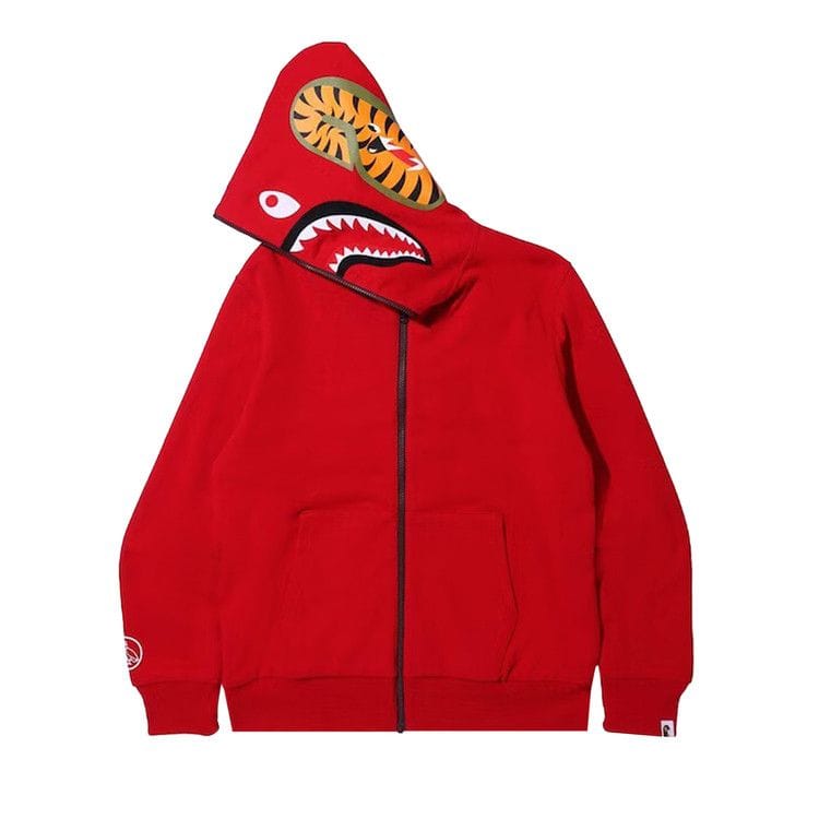 BAPE x OVO Woodland Camo Shark Reversible Full Zip Hoodie Red