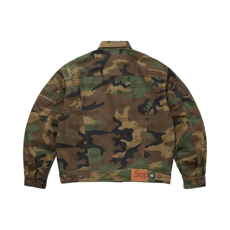 Supreme Jacquard Logos Denim Trucker Jacket Woodland Camo