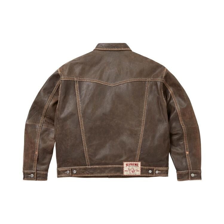 Supreme x True Religion Leather Trucker Jacket Brown
