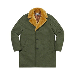 Supreme Fur Collar Car Coat Green Houndstooth