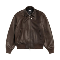 Stussy Leather Flight Jacket Dark Brown