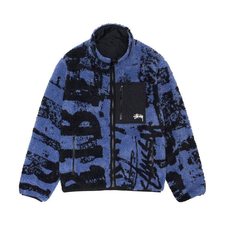 Stussy Sherpa Reversible Printed Jacket Blue