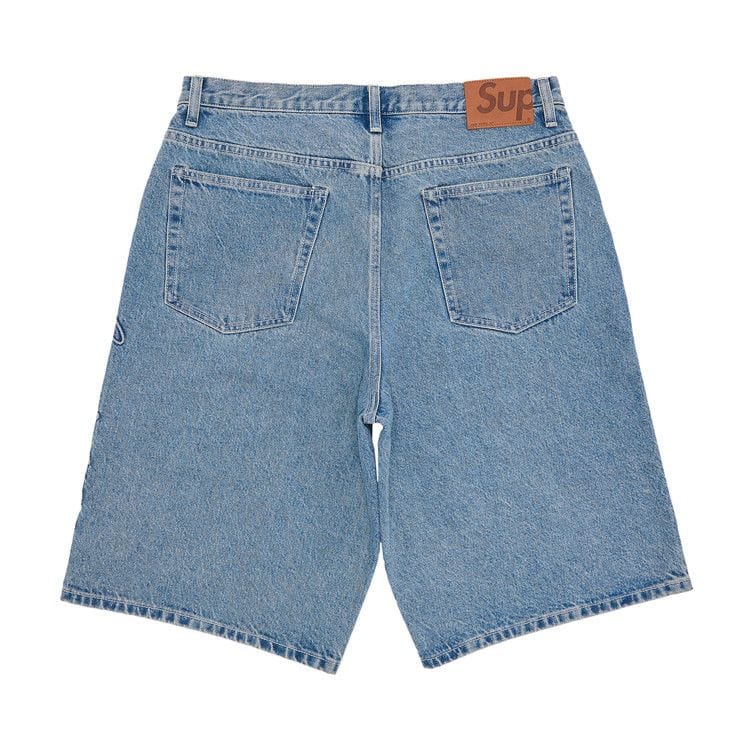 Supreme Script Baggy Denim Shorts Washed Indigo