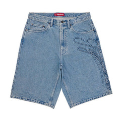 Supreme Script Baggy Denim Shorts Washed Indigo