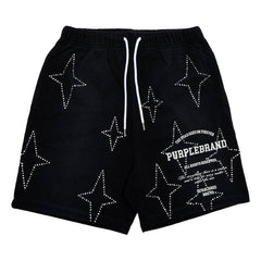 PURPLE BRAND Stacked Crystal Stars Shorts Black