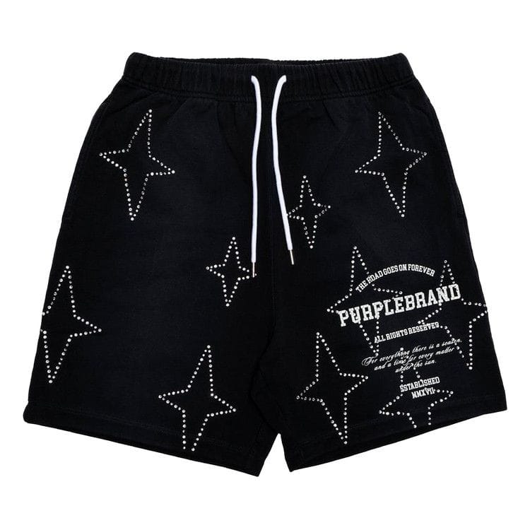 PURPLE BRAND Stacked Crystal Stars Shorts Black
