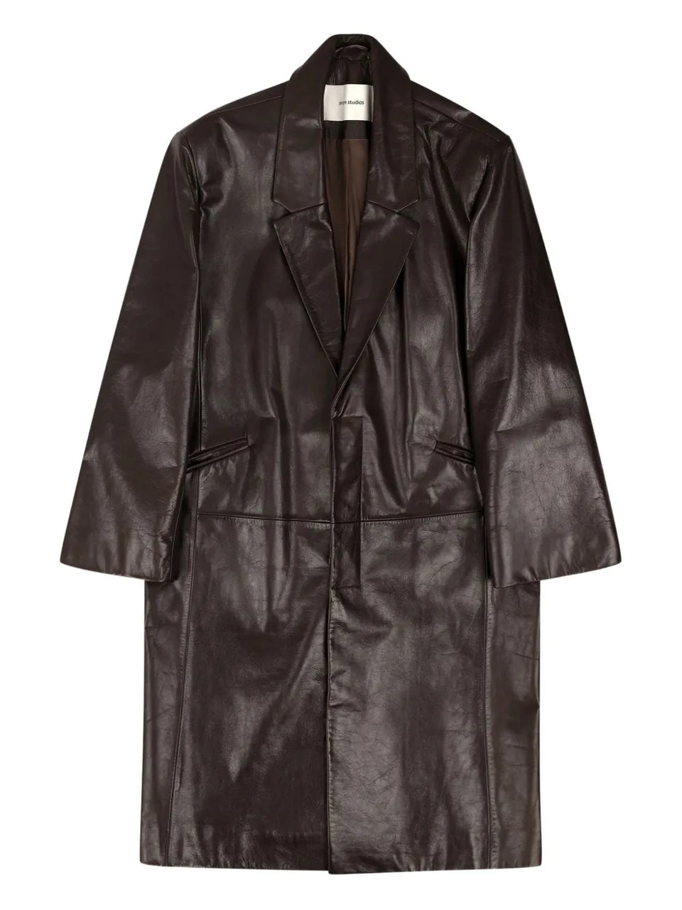 single-breasted leather coat