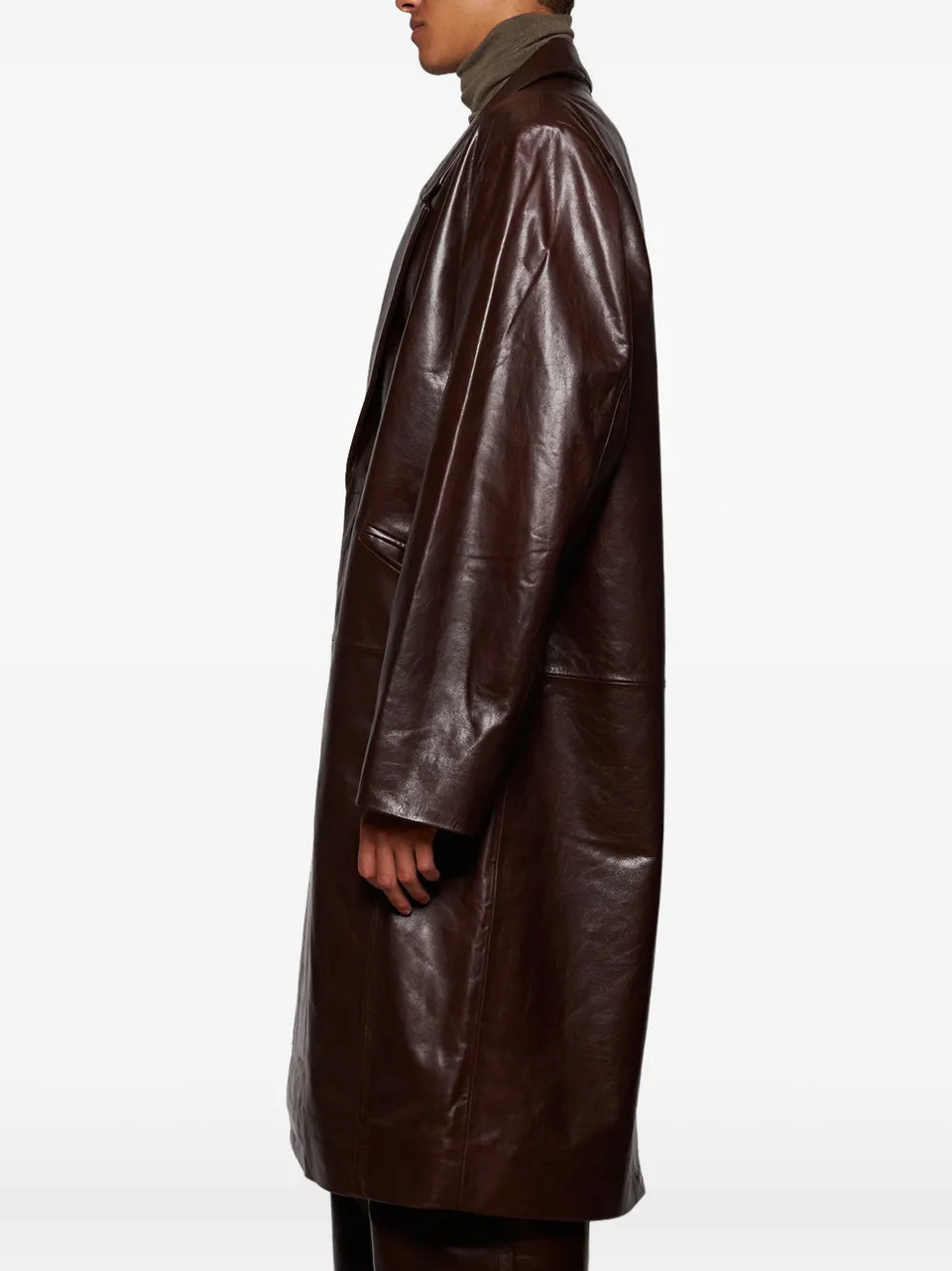 single-breasted leather coat